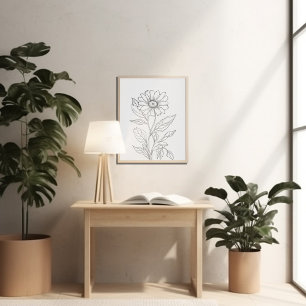 Póster Mes de flor de nacimiento con tinta minimalista