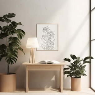 Póster Mes de flor de nacimiento con tinta minimalista