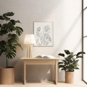 Póster Mes de flor de nacimiento con tinta minimalista