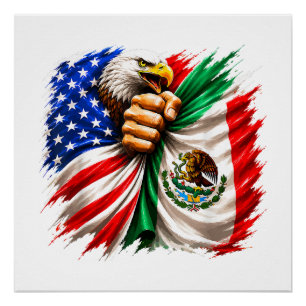 Póster Mes de la Herencia Hispana USA Bandera de México