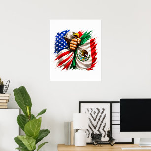 Póster Mes de la Herencia Hispana USA Bandera de México