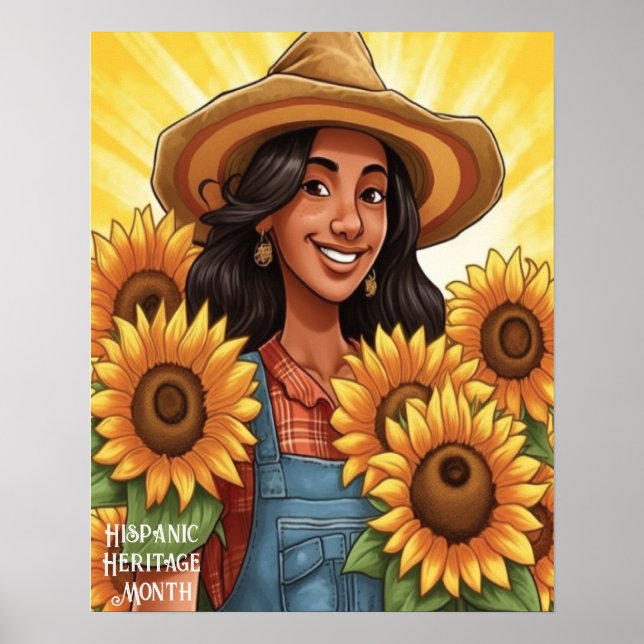 Póster Mes de la herencia hispánica: Chica de girasoles (Frente)