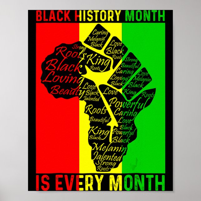Póster Mes de la Historia Negra Es Cada Mes Puño Poderoso (Frente)