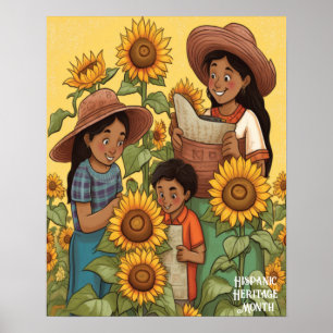 Póster Mes del Patrimonio Hispano Familia Sunflowers Mamá