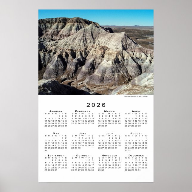Póster Mesa Azul Badlands Desierto Montañas Calendario 20 (Frente)