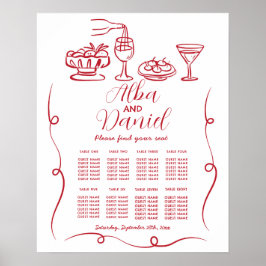 Póster Mesa Boda Asiento 8 Mano caprichosa dibujada
