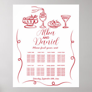 Póster Mesa Boda Asiento 8 Mano caprichosa dibujada