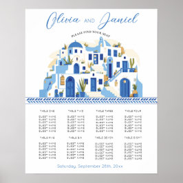 Póster Mesa Boda Asiento 8 Santorini Grecia Azul