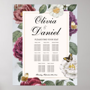 Póster Mesa Boda Asientos 8 Floral de mariposa en flor