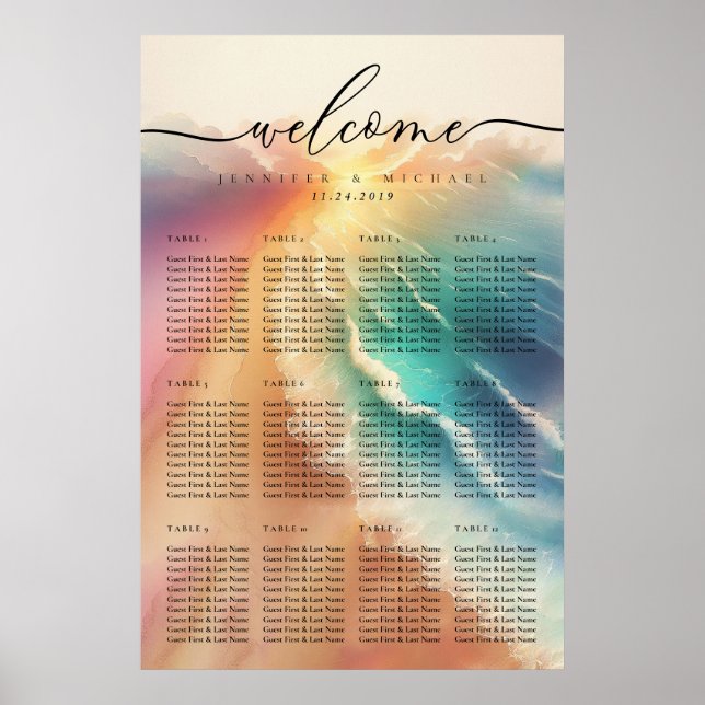 Póster Mesa Boda Fiesta de verano de Pink Ocean Beach (Frente)