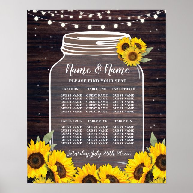 Póster Mesa Boda Poster Asiento Jar Madera de girasol (Frente)