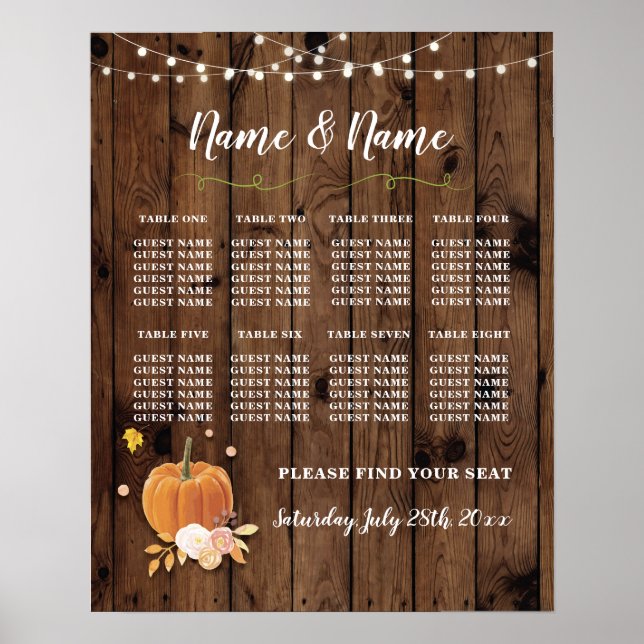Póster Mesa Boda Poster Luces de madera de calabaza (Frente)