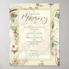 Póster Mesa conmemorativa romántica de boda floral vintag