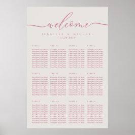 Póster Mesa de asientos de boda simple crema rosa doce