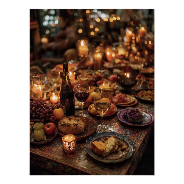 Póster Mesa de Banquete de Vino Tinto Ornamentada (Anverso)