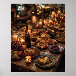 Póster Mesa de Banquete de Vino Tinto Ornamentada
