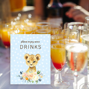 Póster Mesa de Bebidas Baby Shower León Cachorro Floral A