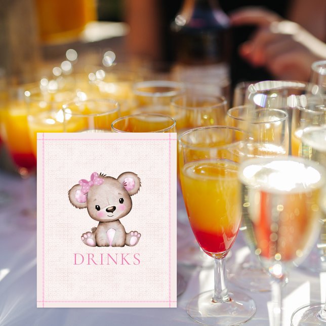 Póster Mesa de Bebidas Cumpleaños de Bebé Niña Oso (Subido por el creador)