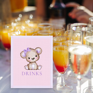Póster Mesa de Bebidas Niña Monada Oso Morado Baby Shower
