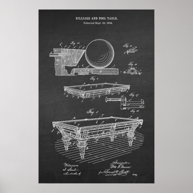 Póster Mesa de billar Patente Art #5 Billiard Room Wall P (Frente)