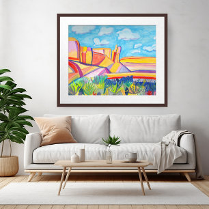 Póster Mesa de Cocina Colorida Paisaje Acuarela Loco