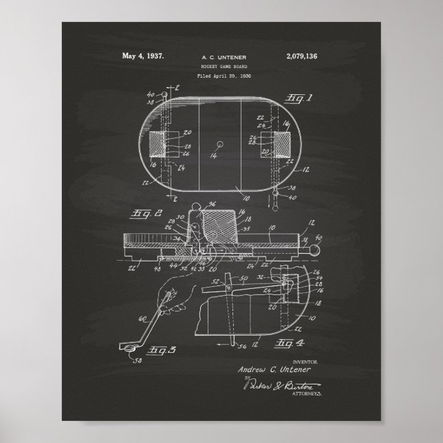 Póster Mesa de juego de hockey 1937 Patent Art - Chalkboa (Frente)