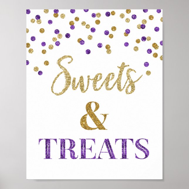 Póster Mesa de postre de Confetti de Oro Morado (Frente)