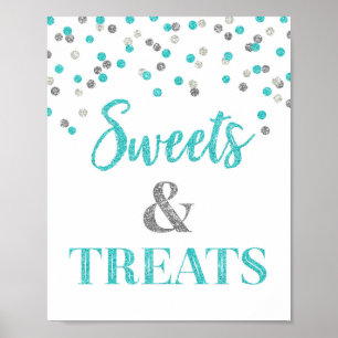 Póster Mesa de postres Blue Silver Confetti Sweets & Tran