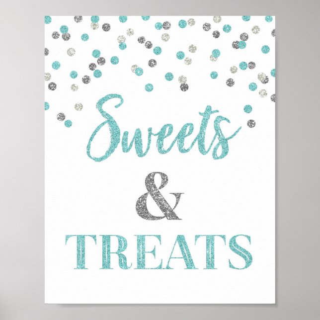 Póster Mesa de postres Blue Silver Confetti Sweets & Tran (Frente)