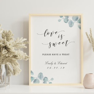 Póster Mesa de postres de boda con jardín de eucalipto ac