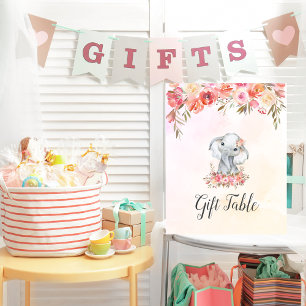Póster Mesa de regalo de Baby Shower para bebés elefantes