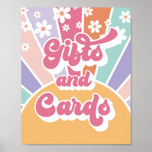Póster Mesa de regalo de cumpleaños con sol retro
