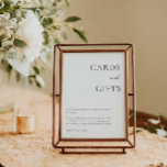 Póster Mesa de Regalos de Tarjetas Gracias Blanco Negro E<br><div class="desc">Expresar su gratitud con este elegante cartel de "Tarjetas y Regalos", perfecto para bodas o celebraciones especiales. Con su diseño minimalista y su refinada tipografía, este cartel imprimible o impreso es una forma cuidadosa de guiar a sus invitados y agradecerles su amor y generosidad. Personalízalo para que coincida con el...</div>