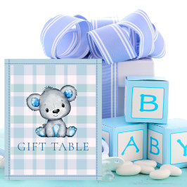 Póster Mesa de Regalos Oso Gris Adorable Shower de Bebé