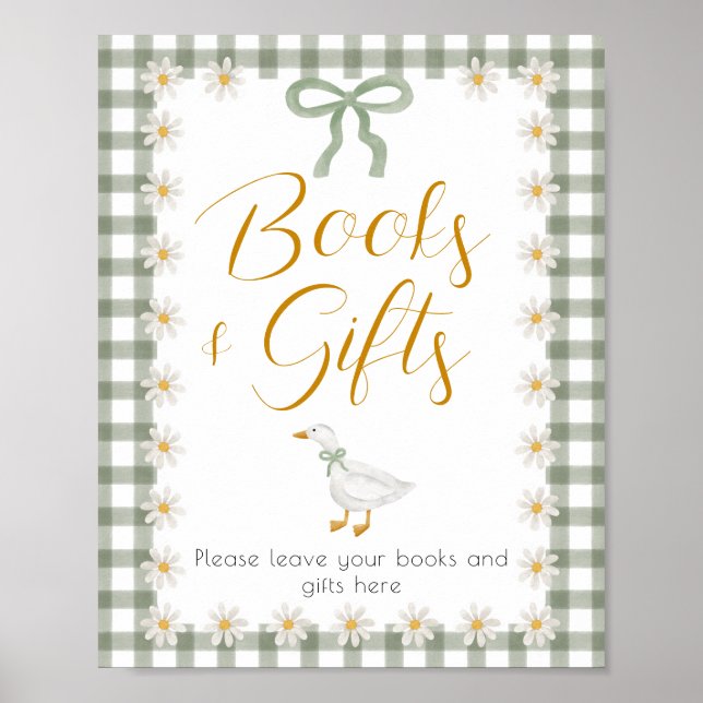 Póster Mesa de regalos para baby shower con gingham verde (Frente)