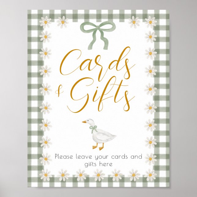 Póster Mesa de regalos para baby shower de Gingham verde  (Frente)