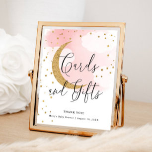 Póster Mesa de Tarjetas y Regalos Luna Rosa Dorada Baby S