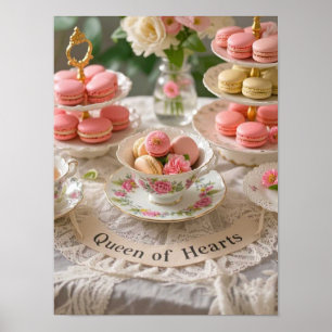 Póster Mesa floral, tacups, bandejas en niveles macarons