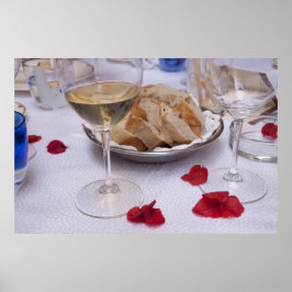 Póster Mesa Italiana: Pan, vino y Bougainvillea Petal
