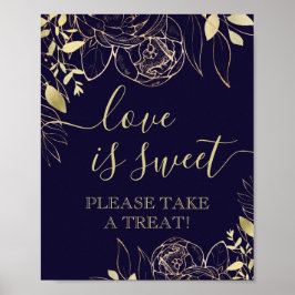 Póster Mesa Navy Blue & Gold Modern Floral Sweet Favor
