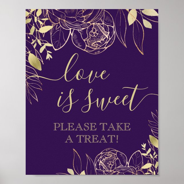 Póster Mesa Purple & Gold Modern Floral Sweet Favor (Frente)