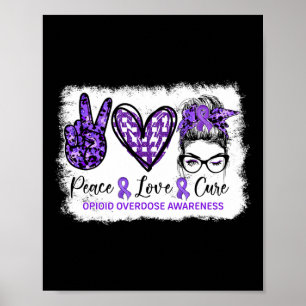 Póster Mesmo Bun Peace Love Cure Purple Ribbon Opioid Ove