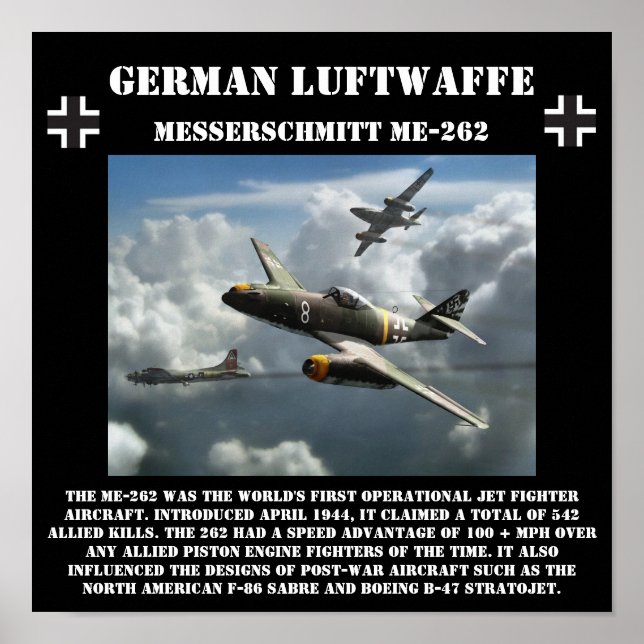 Póster Messerschmitt alemán ME-262 Jet - Segunda Guerra M (Frente)