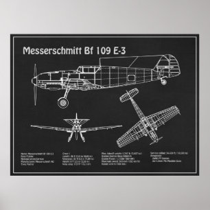 Póster Messerschmitt Bf 109 - Avión Blueprint PD