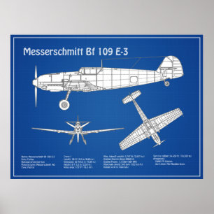 Póster Messerschmitt Bf 109 - Plano aéreo ABD