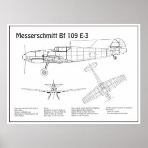 Póster Messerschmitt Bf 109 - Plano aéreo BD