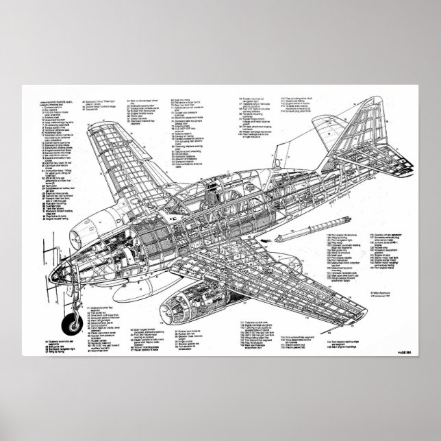 Póster Messerschmitt me-262 jet fighter (Diagrama) (Frente)