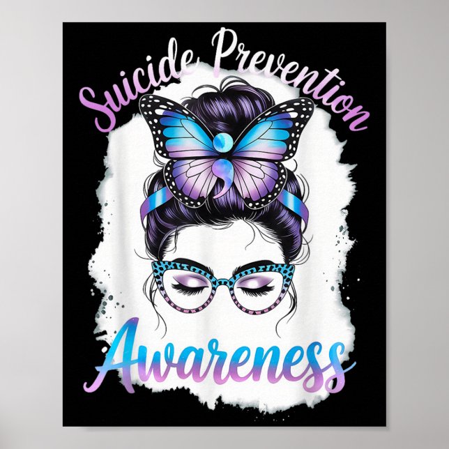Póster Messy Bun Girl Suicide Prevention Mental Health Gr (Frente)