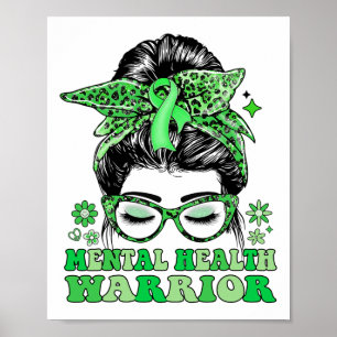 Póster Messy Bun Leopard Green Ribbon Mental Health Warri