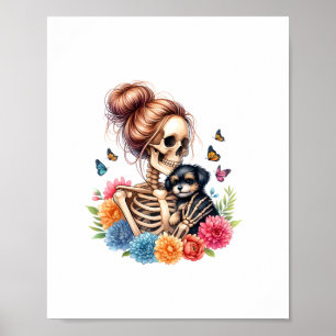 Póster Messy Bun Skeleton Cute cachorro Perros Amantes de